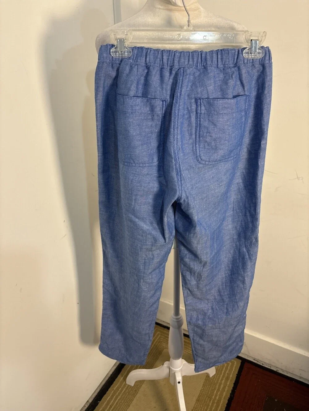 J. Crew Size 2 Mid Rise Cropped Pants Coastal Elastic Waist Pockets Linen Blend
